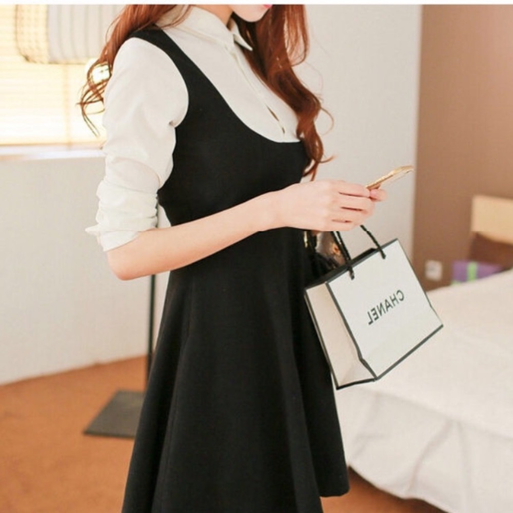 Mock two-piece collared dress